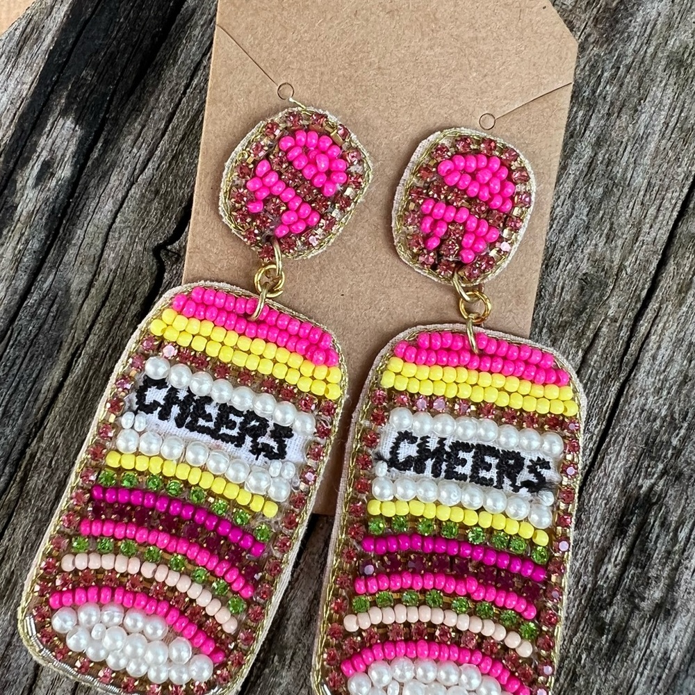 Colorful Beaded 'Cheers' Earrings